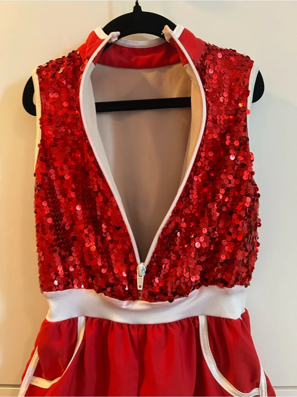 Weissman “Better Now” Red Sequin Dance Romper with White Trim - SC